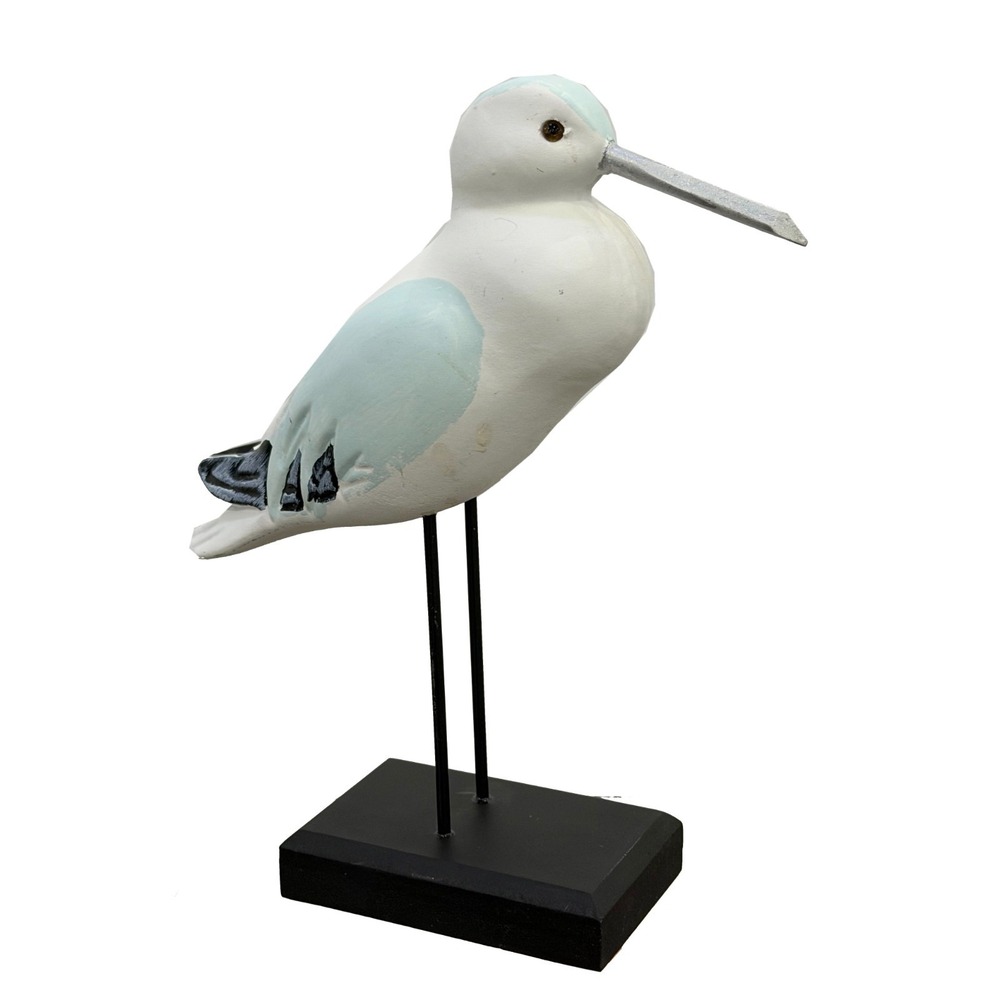 Wooden Bird Seagull Coastal Décor Nautical Figurine Rustic Ocean 9" X 8" Painted